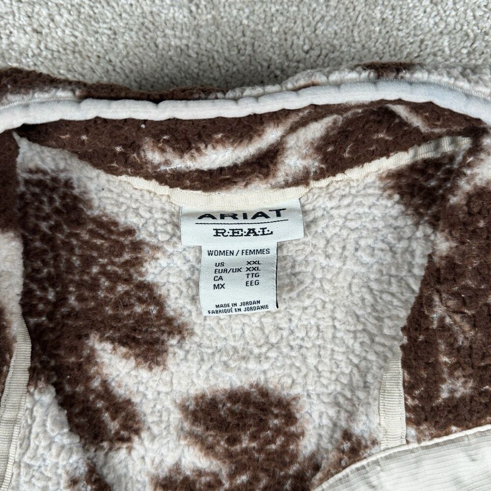 Ariat REAL Womens Cow Print Fleece XXL Berber 1/2 Snap Front Chestnut Fleece 2XL - Picture 3 of 11